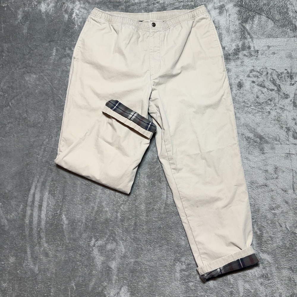 L.L. Bean Flannel Lined‎ Tan Pants Mens Size M/L Medium Large Elastic Waist